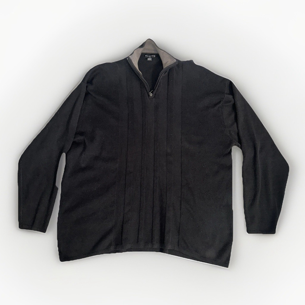 Visivo Men’s 3X Quarter Zip Black Sweater Cotton Blend